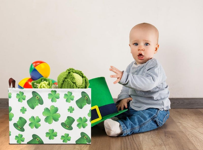 NTAOHAMPER Rectangular Four Leaf Clover Lucky Gift Basket,St. Patrick's Day Toys Storage Bin for Kids,Baby Room Decor(Clover) - Image 2